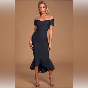 Lulus - Dark Blue - Off the Shoulder - Midi Dress - size L